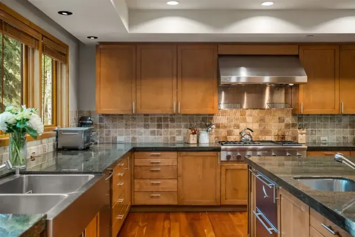 Gourmet kitchen with eat-at breakfast bar and everything you or your chef needs to cook a beautiful meal.