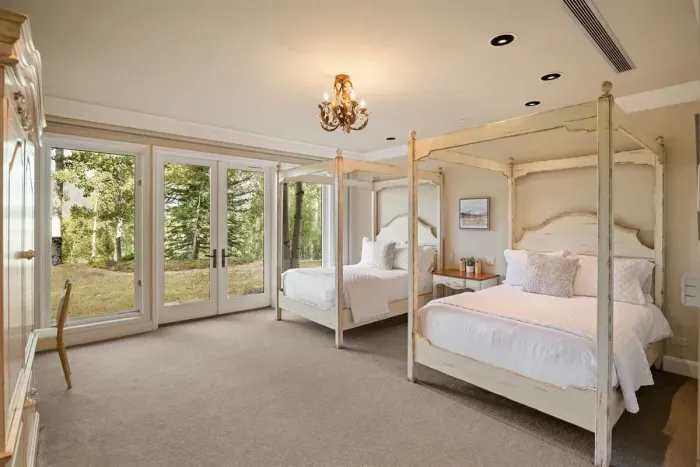 Wing 1 - bedroom 2. Two double beds with blackout blinds and lovely views.