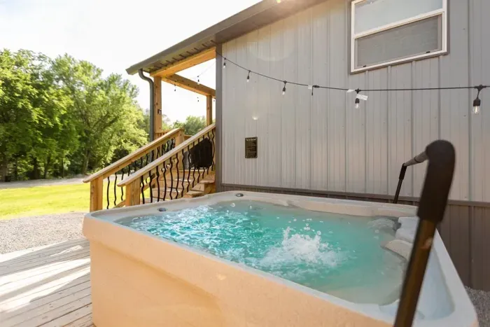 Recently added: String lights and privacy wall for hot tub